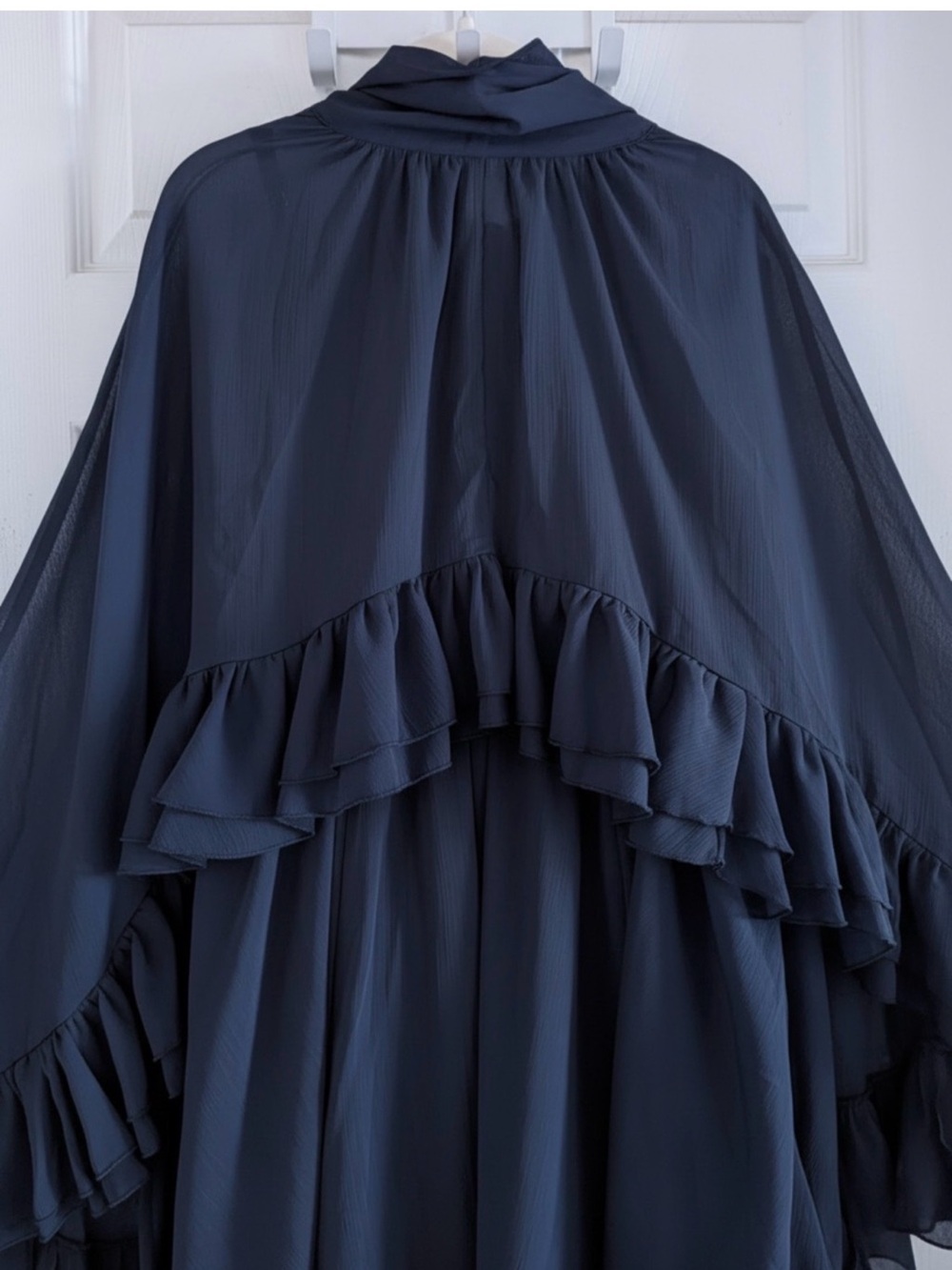 Commense Semi-Sheer Chiffon Ruffle Dress With Outer Cape - Picture 11 of 16
